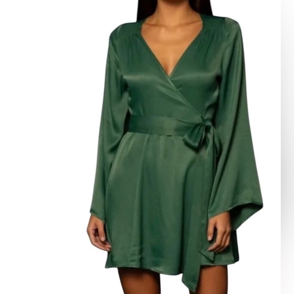 Shore Emerald Green Monterey Bell Sleeve Wrap Dress ~ Large - Picture 3 of 12